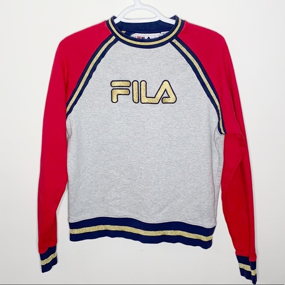 Fila Rafaella gold sparkle colorblock sweatshirt size M - Picture 2 of 10